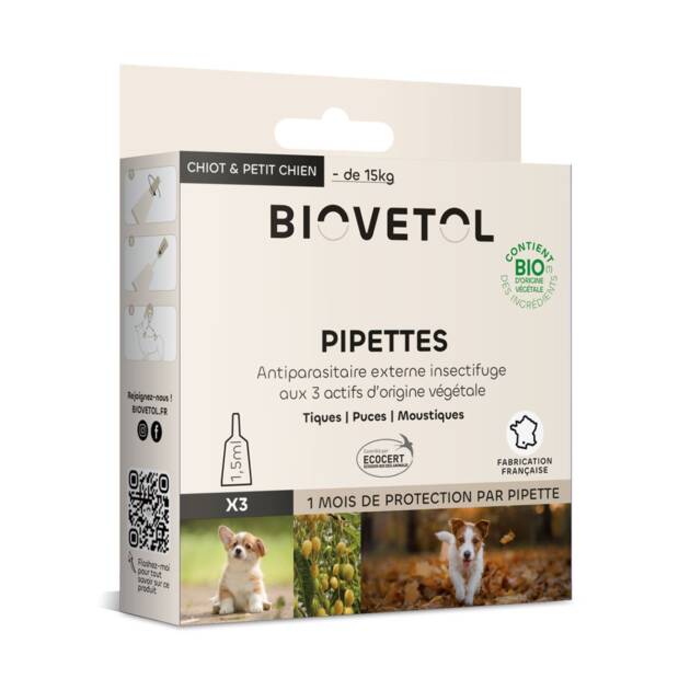 Biovétol - 3x Pipettes antiparasitaires - Petit chien