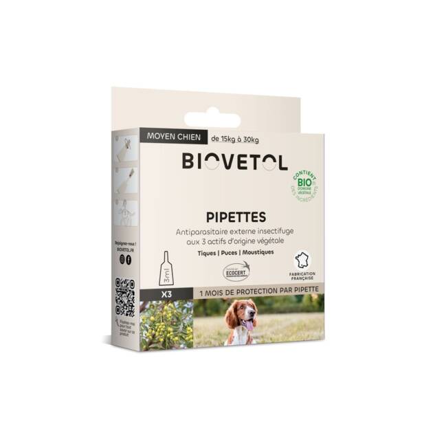 Biovétol - 3x Pipettes antiparasitaires - Chien moyen