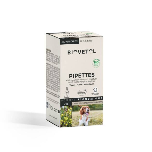 Biovétol - 12x Pipettes antiparasitaires - Chien moyen