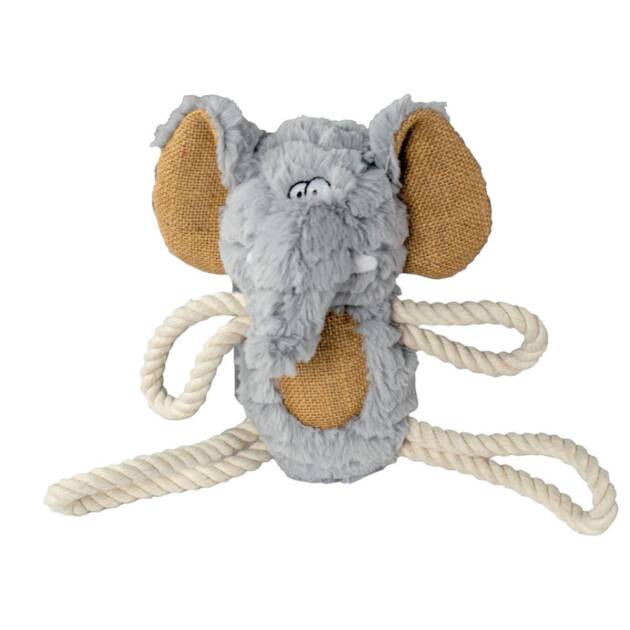 Peluche Safari - Eléphant avec corde - 25 cm