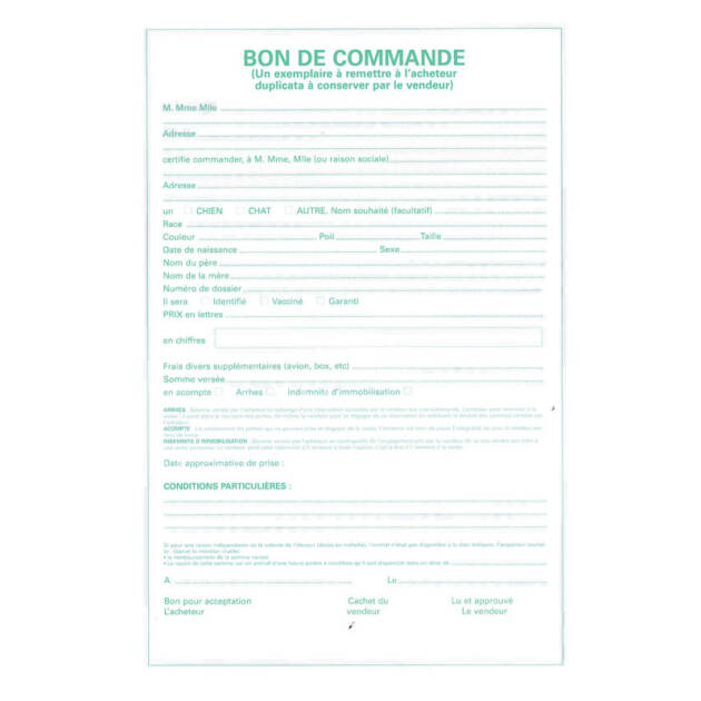 Bon de commande - Chiens/Chats - 40 pièces