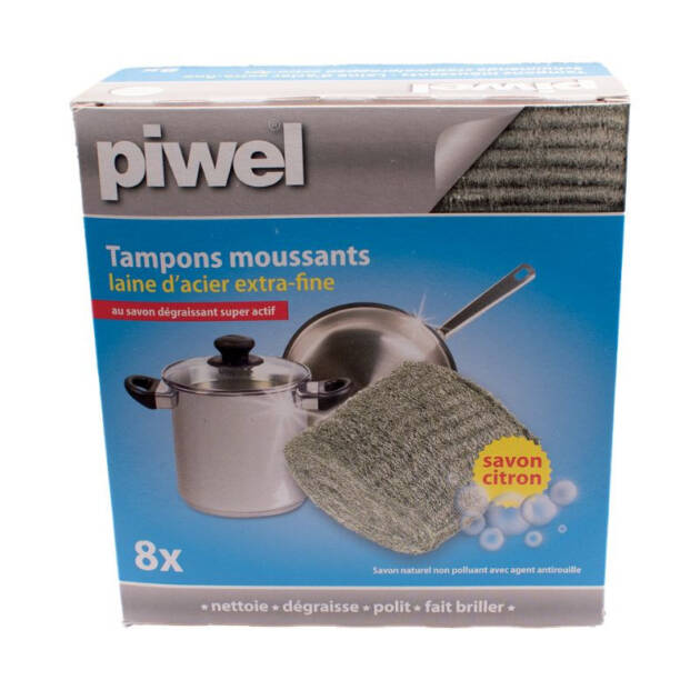 Tampon laine d’acier dégraissant citron Jet – 8 pièces