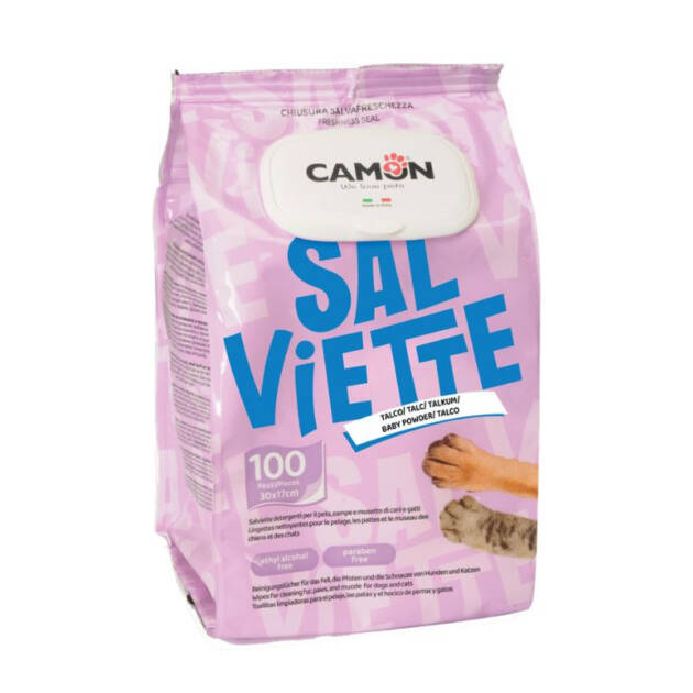 Lingettes nettoyantes au talc pour chien x100